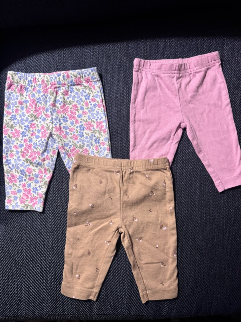 BUNDLE 3 month Carter’s Knit Leggings — Pink, Tan & Floral Set of 3
